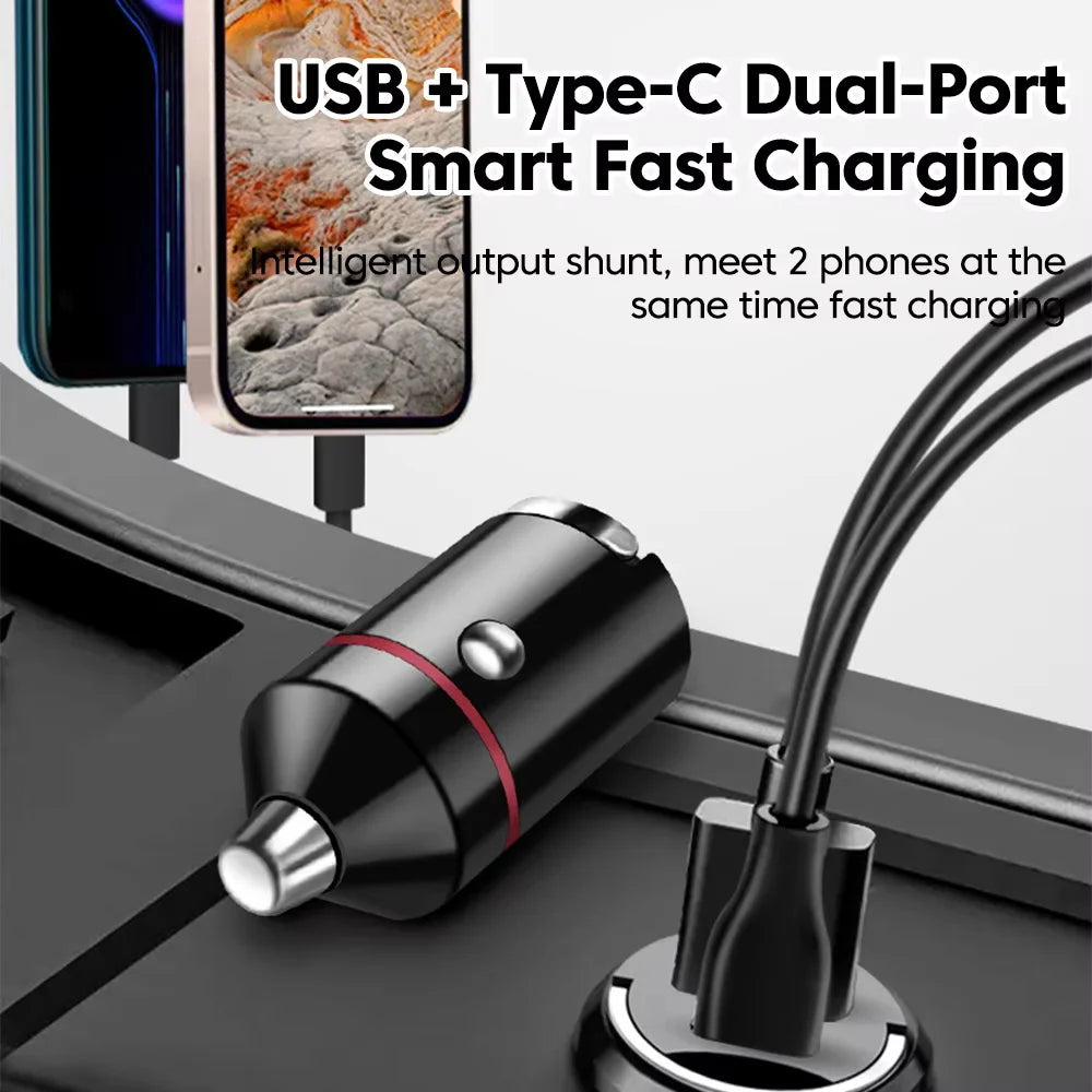 Mini car charger fast charging for iPhone QC3.0 mini PD USB Type C car mobile phone charger for Xiaomi Samsung Huawei