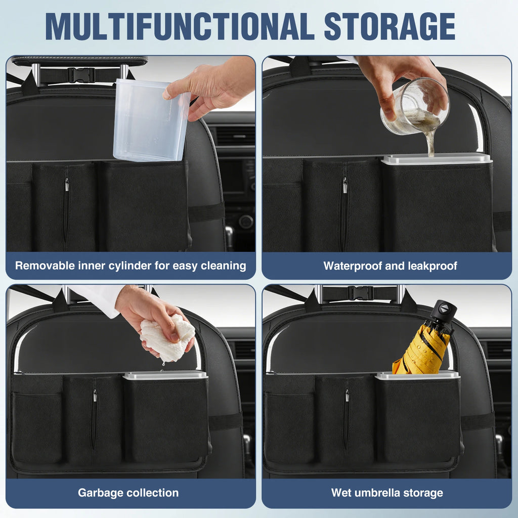Nilight Car Seat Back Organizer 1PCS Hanging PU Leather with Removable Inner Bucket Tissue Box Storage Bag Mesh Pockets Waterproof Universal for Car Van SUV MPV Pickup Truck