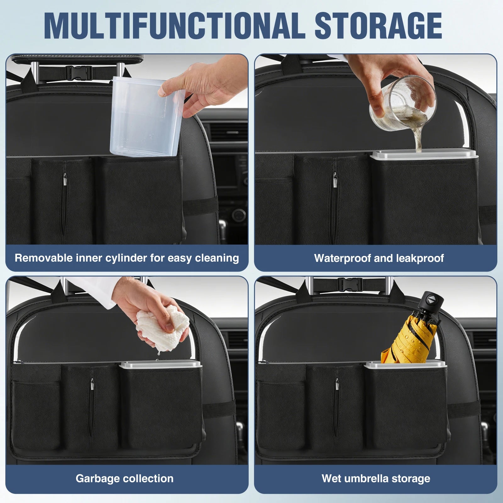 Nilight Car Seat Back Organizer 1PCS Hanging PU Leather with Removable Inner Bucket Tissue Box Storage Bag Mesh Pockets Waterproof Universal for Car Van SUV MPV Pickup Truck