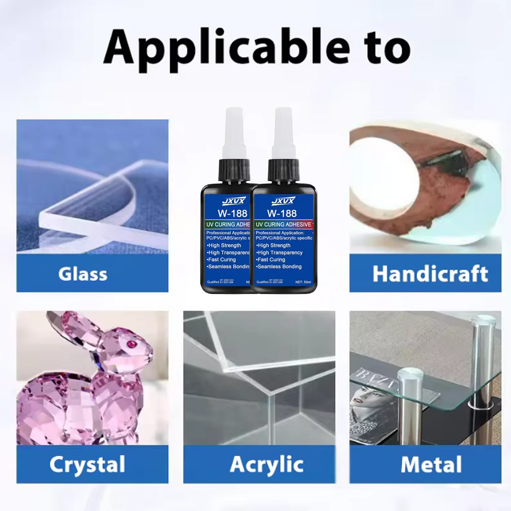 Strong UV adhesive for fast bonding and curing, 50 g UV resin with flashlight for glass, jewelry bonding and DIY glass repair.