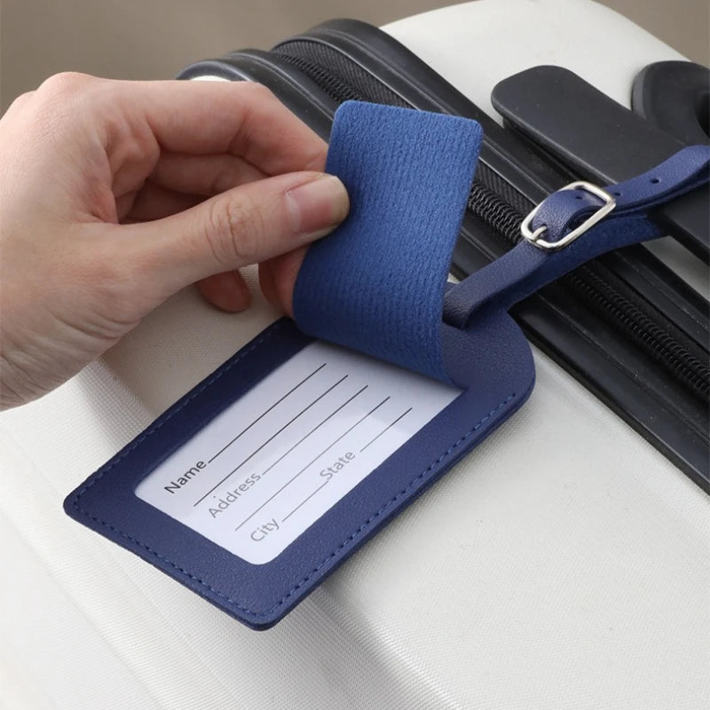 Women Men Luggage Tags PU Leather Travel Accessories Suitcase ID Address Name Holder Baggage Boarding Tags Portable Label