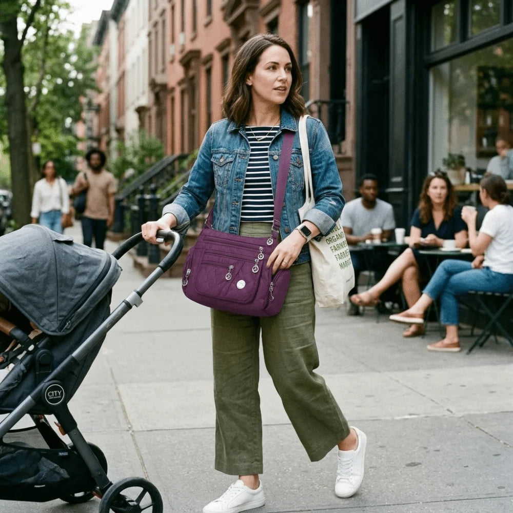 Square Shape Crossbody Bag Oxford Zipper Closure Middle-aged Mother's Bag Multi-layer Large Capacity Messenger Bag's Daily Use
