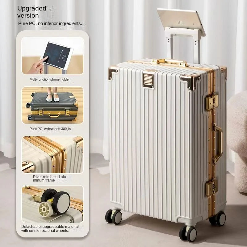 20-30inch Shockproof and Drop-resistant Suitcase Large Capacity Travel Luggage Aluminum Frame Password Lock Student Trolley Case