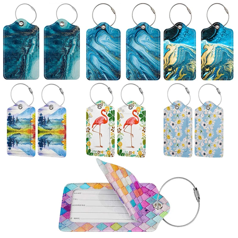 Women Men PU Leather Luggage Tag Suitcase Identifier Label Baggage Boarding Bag Tag Name ID Address Holder Travel Accessorie