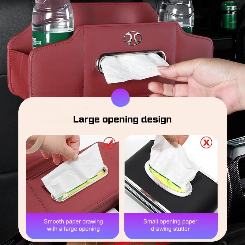 For BAIC X7 X35 X55 X65 X75 Beijing BJ20 EV5 BJ40 BJ80 D60 Car Seat Storage Box with Hook Leather Tissue Bag Drinks Cup Holder