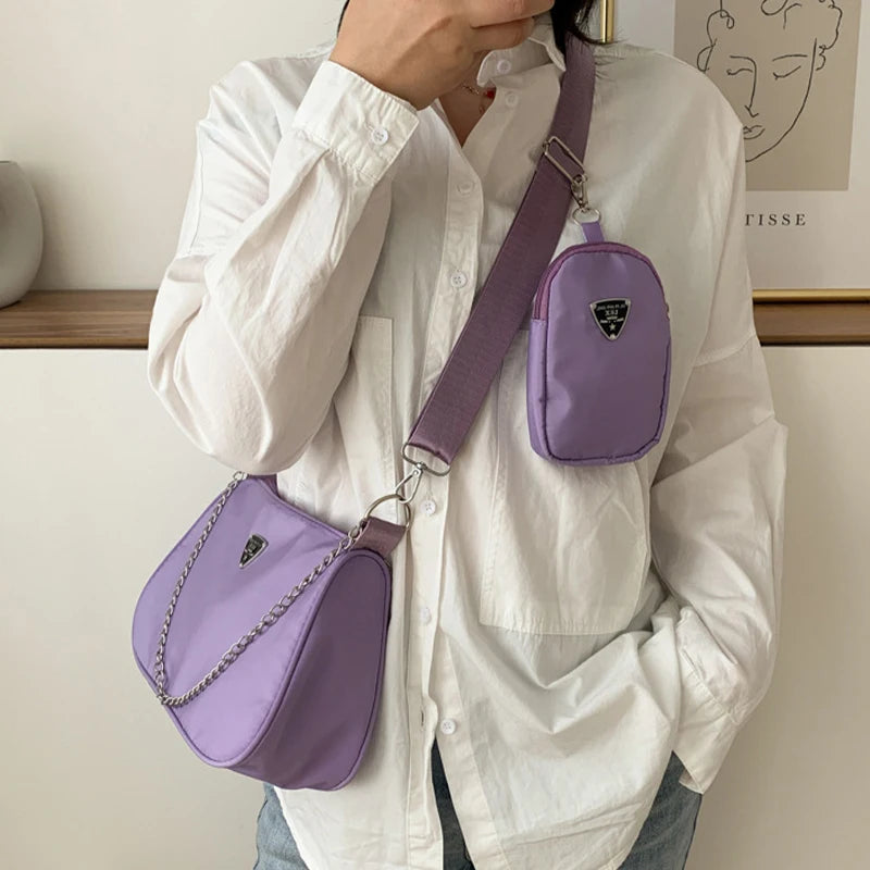 Lightweight Causal Handbag Set Crossbody Bag Nylon Shoulder Bag Handbag 2 in 1 Sling Bag Trend Hand Bag For Women