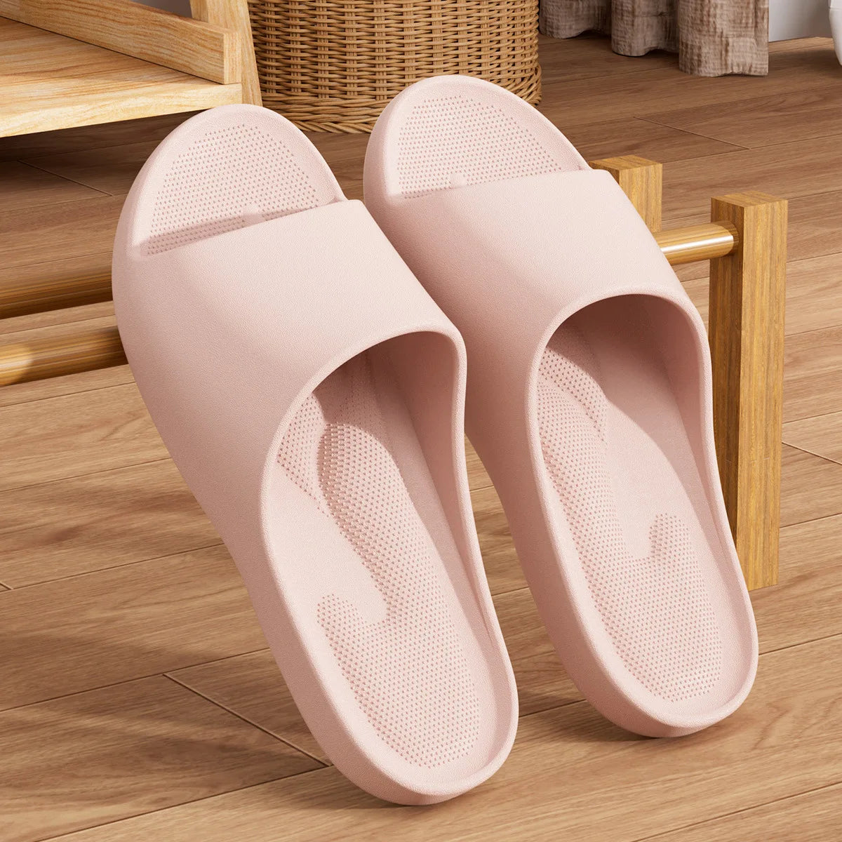 Couple Home Slippers Soft EVA Non-Slip Slides Lightweight Breathable Indoor Bathroom Shoes, Anti-Slip Platform For Men Women