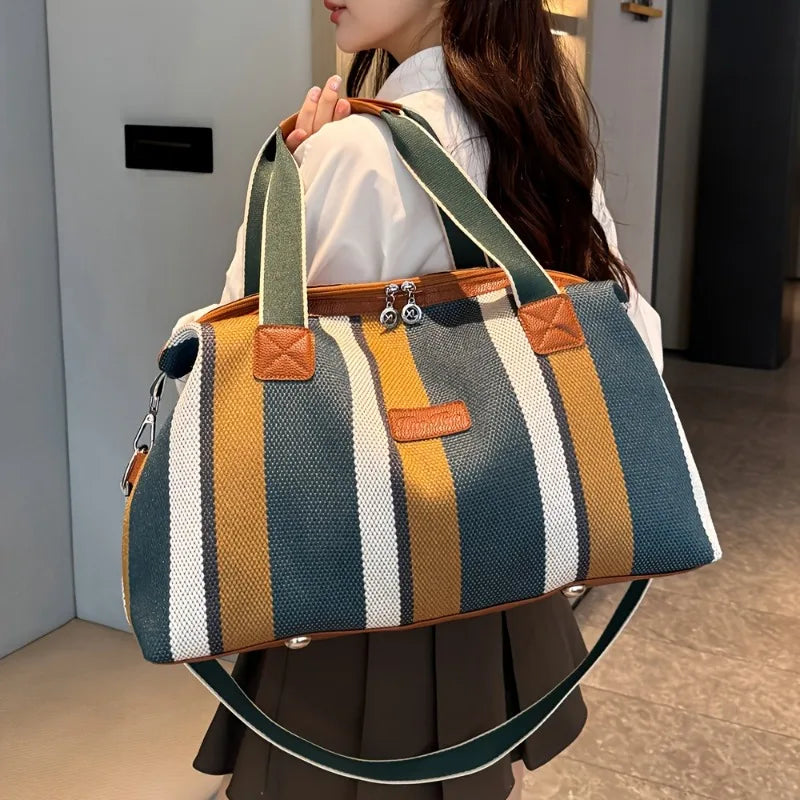 Fashion Striped Canvas Large Capacity Tote Commuter Handbag Travel Shoulder Crossbody Mom Diaper Bag