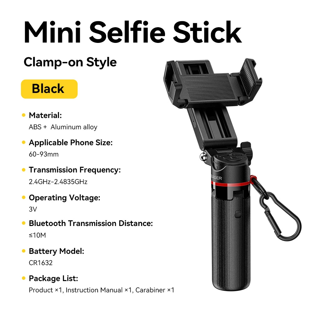 Essager 4-in-1 Multifunctional Magnetic  mini Selfie Stick with 360°Rotation Wireless Bluetooth Control Magnetic Clamp-on Holder