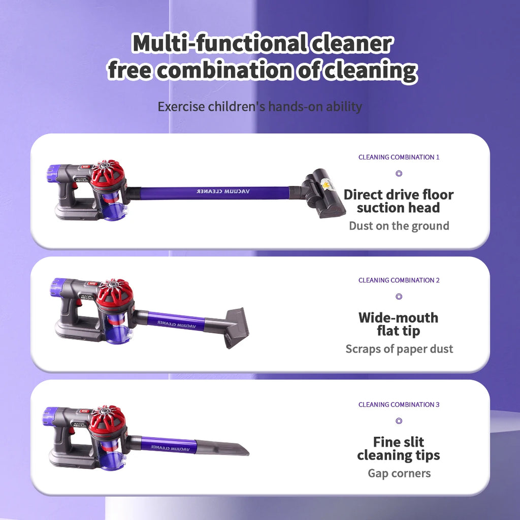 Kids Real Suction Cleaning Play Set with Storage Rack - 3-in-1 Electric Vacuum Cleaner & Pretend Cleaning Tools for Toddlers