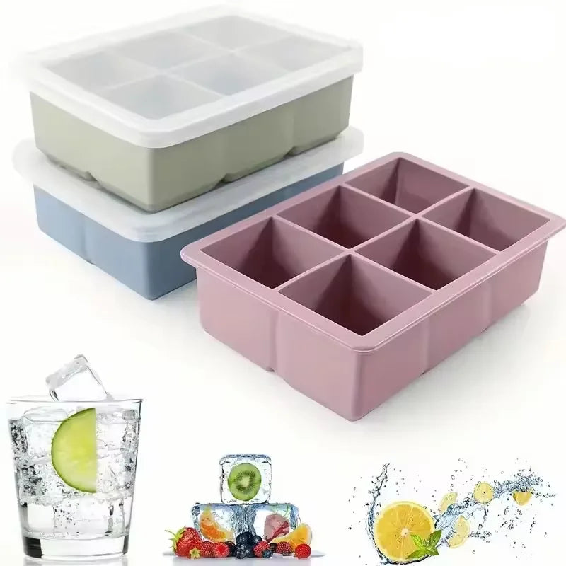 Large Ice Cube Tray with Lid,Stackable Big Silicone Square Ice Cube Mold for Whiskey Cocktails Bourbon Soups  Treats,BPA Free