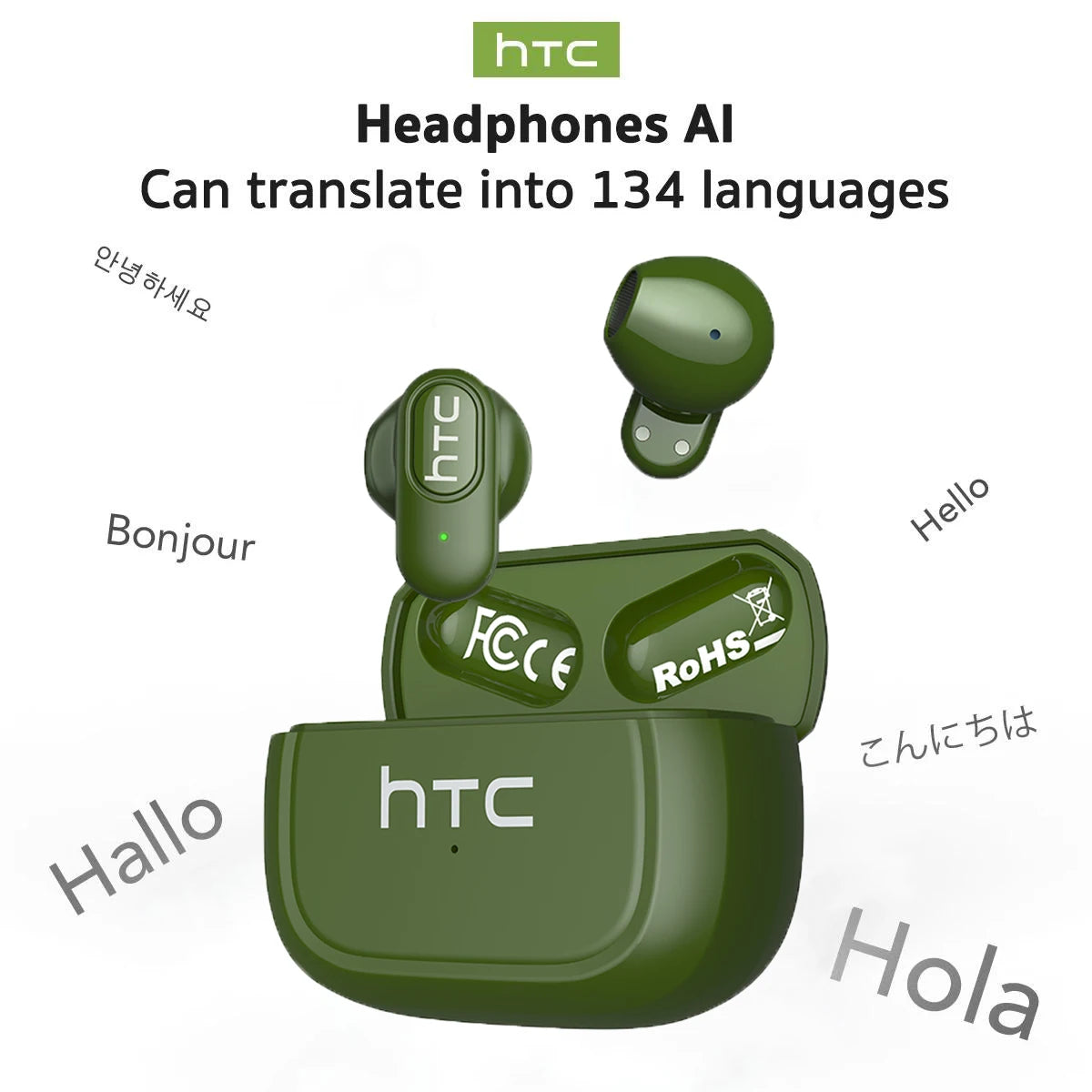 Auriculares Traductor DeIdioma 2026 Surround Sound HTC NE51 AI Translation Earbuds In-Ear Sport Secure Fit for Running Gym
