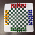 4 Players Chess , Translucent Pieces, 1 pc 35cm/13.78in Chess mat 64pcs Colorful Chess（4 different color 16 PCS per color）