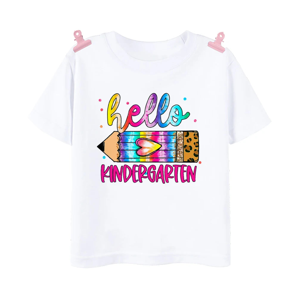 Hello First Grade Leopard Printed Kids Shirt 1-5 Grade Child Back To School Outfit  T-shirt Boys Girls Short Sleeve Tee Clothes