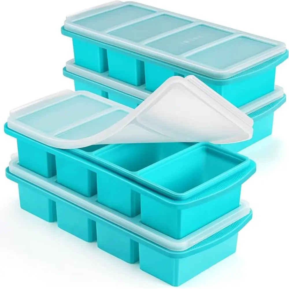 Set/Pcs Silicone Large Ice Cube Tray Non-stick Soup Freezer Container Freezing Tray with 4 Compartments for Storing with Lid