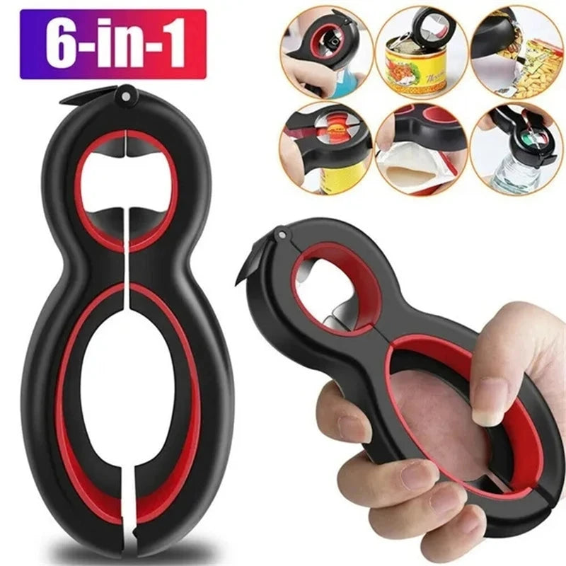 LMETJMA Multifunctional  6 in 1 Can Opener Simple Beer Bottle Opener Jar Gripper Can Beer Lid Twist Off Opener JT05