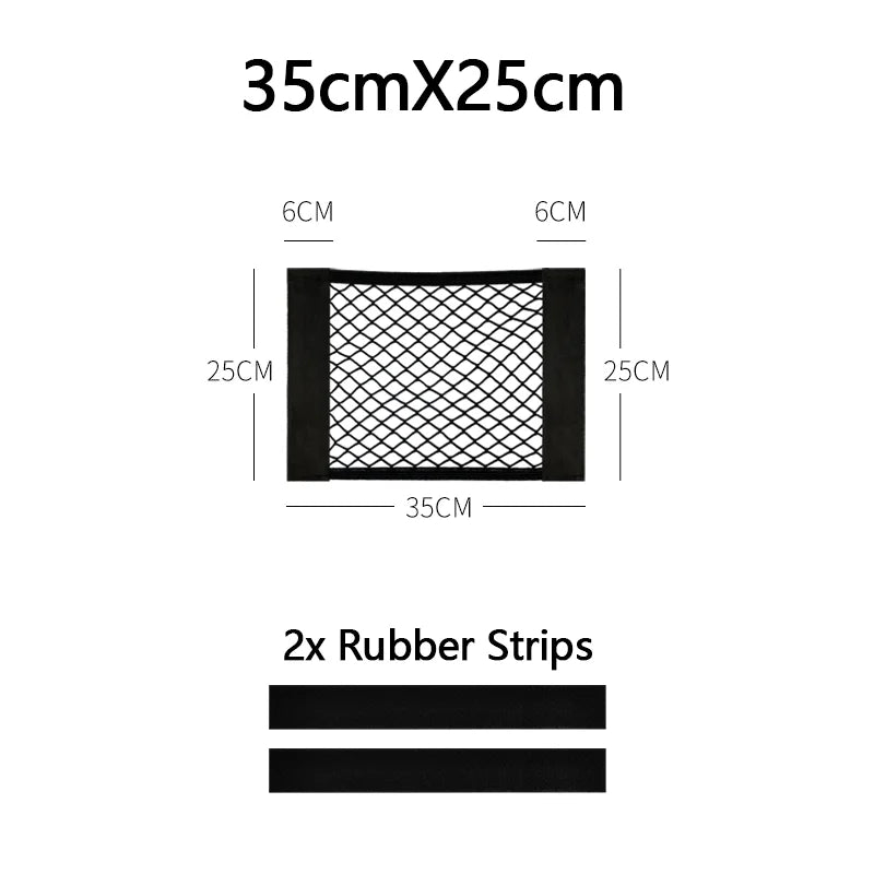 Car Trunk Net Car Double Storage Network Bag Auto Seat Back Fixed Mesh Pocket Universal Car Elastic Velcro Straps Net Organizer