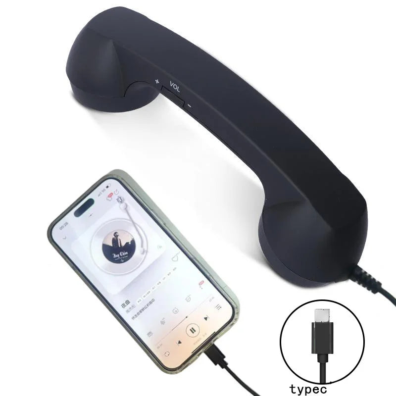 Retro Phone Handset with Radiation Protection-Modern USB-C Vintage Receiver for iPhone & Android Enhances Call Clarity & Safety