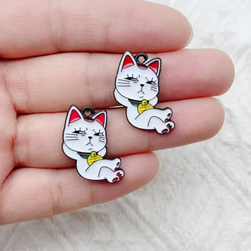 10pcs Cartoon Wealth Cat Pendant Necklace Bracelet Keychain DIY Jewelry Accessories Craft Accessories