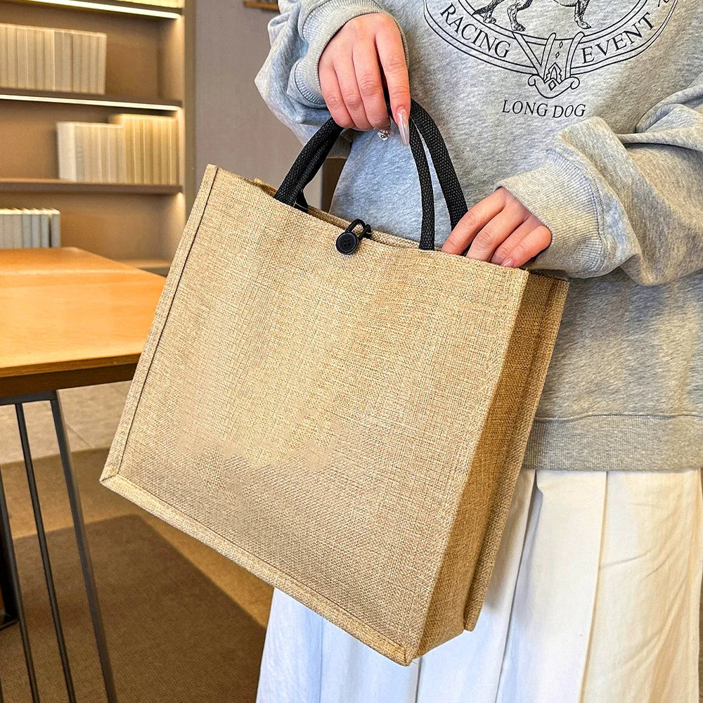 Flax Bag Fastener Handbag Organizer Storage Jute Tote Bags Imitation Cotton Women Valise Portable Jungle Tiger Printing Series