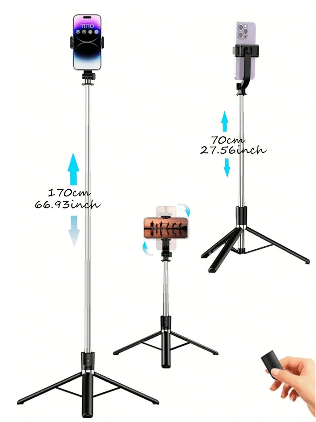 67 Inch Selfie Stick With Reinforced , Extendable Selfie SticTripod with Wireless Remote and Tripod Stand, Portable, Lightweight, Compatible with iPhone 15 14 13 12 Pro Xs Max X 8Plus, Smartphone and More