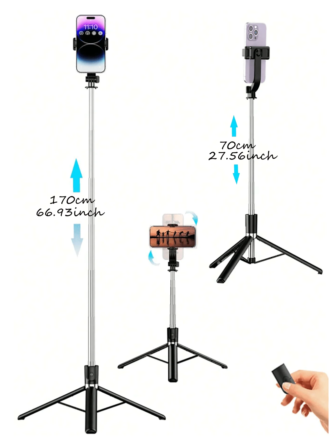 67 Inch Selfie Stick With Reinforced , Extendable Selfie SticTripod with Wireless Remote and Tripod Stand, Portable, Lightweight, Compatible with iPhone 15 14 13 12 Pro Xs Max X 8Plus, Smartphone and More