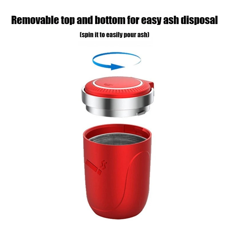 LED Portable Ashtray Cup Portable Car Ashtray with Lid Smell Proof Alloy Inner Liner Fireproof Shell One Touch Open for Auto