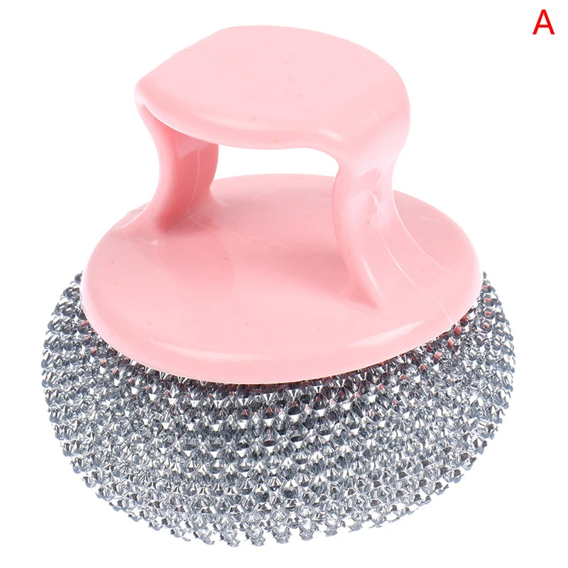 Steel Wire Ball Brush Long Handle Pan Cleaning Brush Dishwashing Toolsstainless Steel Wire Ball Kitchen Scrub Cleaner Supplies
