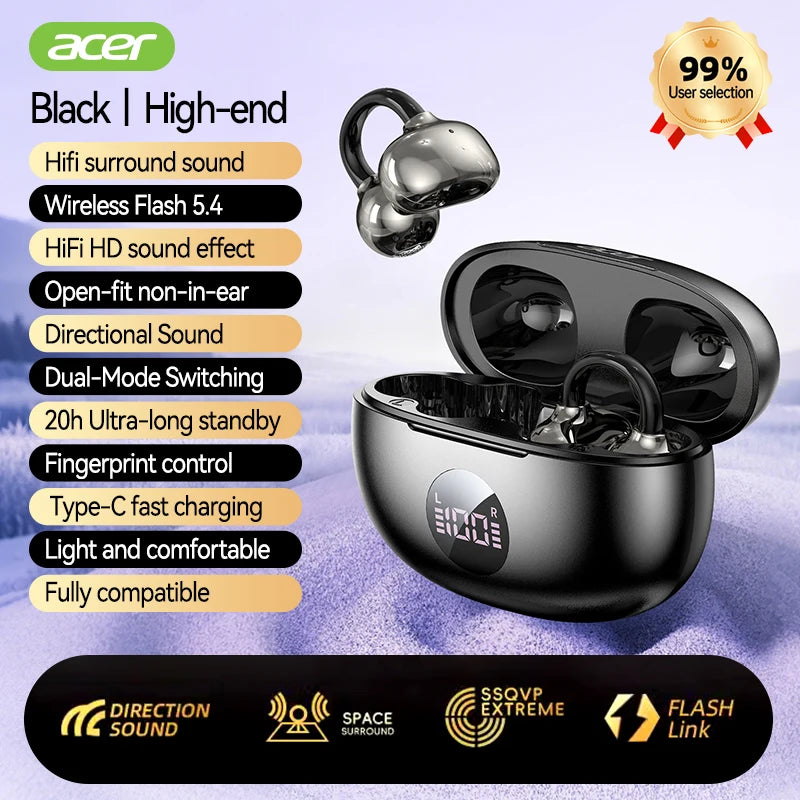 Acer Ohr577 Wireless Bluetooth Headphones with Ear Clip Design, High-Definition Noise Reduction, Open-Style Headphones, Comfortable to Wear, Suitable for Sports, Running, Fitness, Compatible with Mobile Phones, Tablets, and L