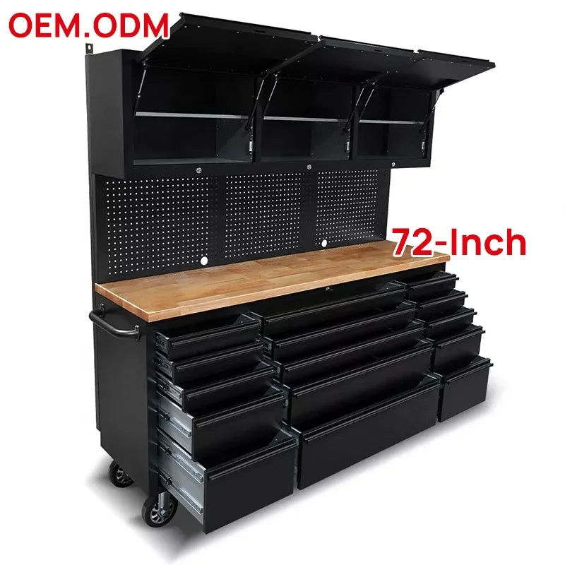 OEM Wholesale Stainless Steel Mobile Workbench Cabinet 72-Inch Rolling Large Tools Cabinet Garage With 15 Drawers