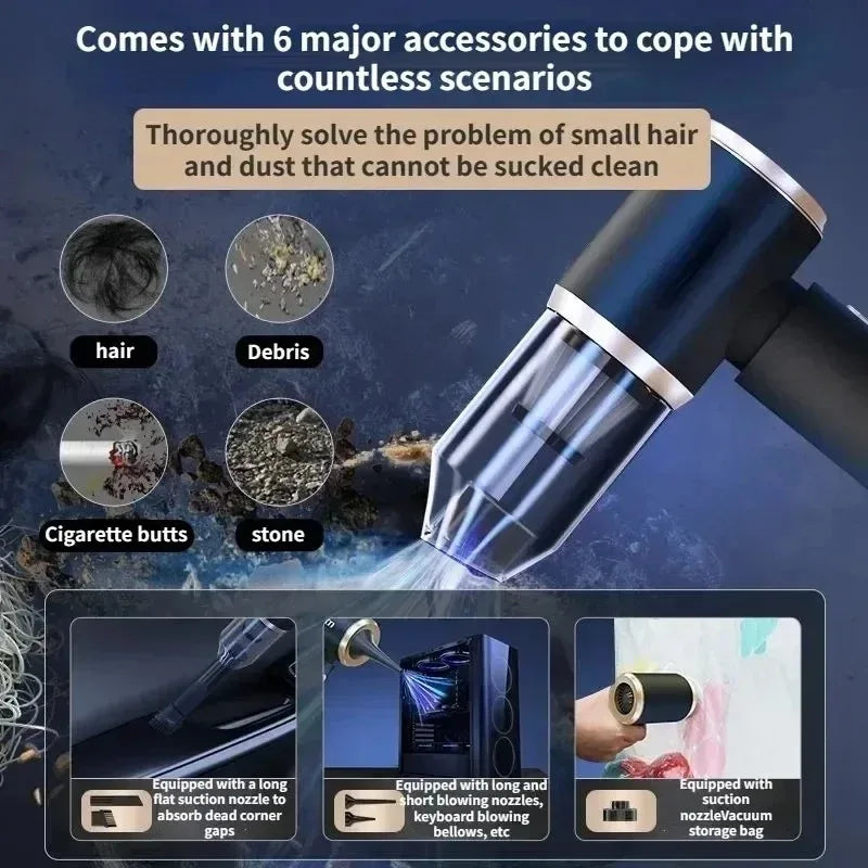 Car Vacuum Cleaner Strong Suction Mini Portable Wireless Vacuum Cleaners Powerful Cleaning Machine for Car Home Cleaning Machine