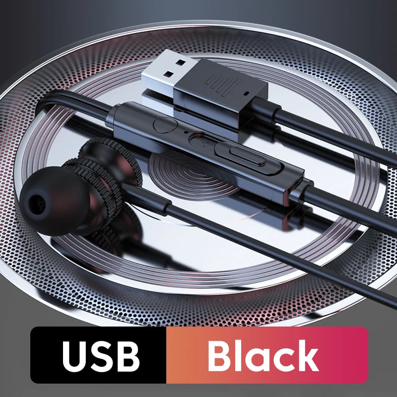 3M Long USB Wired Headphones In-ear Earphones With Mic USB-A Cable Handsfree Headset Gaming USB Earbuds For Desktop Laptop PC