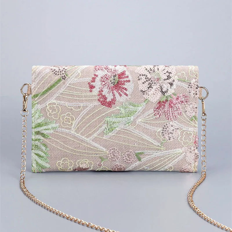 XMESSUN New Sequined Embroidery Envelope Clutch Bags for Women,Fashion Design Europe and America Casual Shoulder Bag Pouch Bag