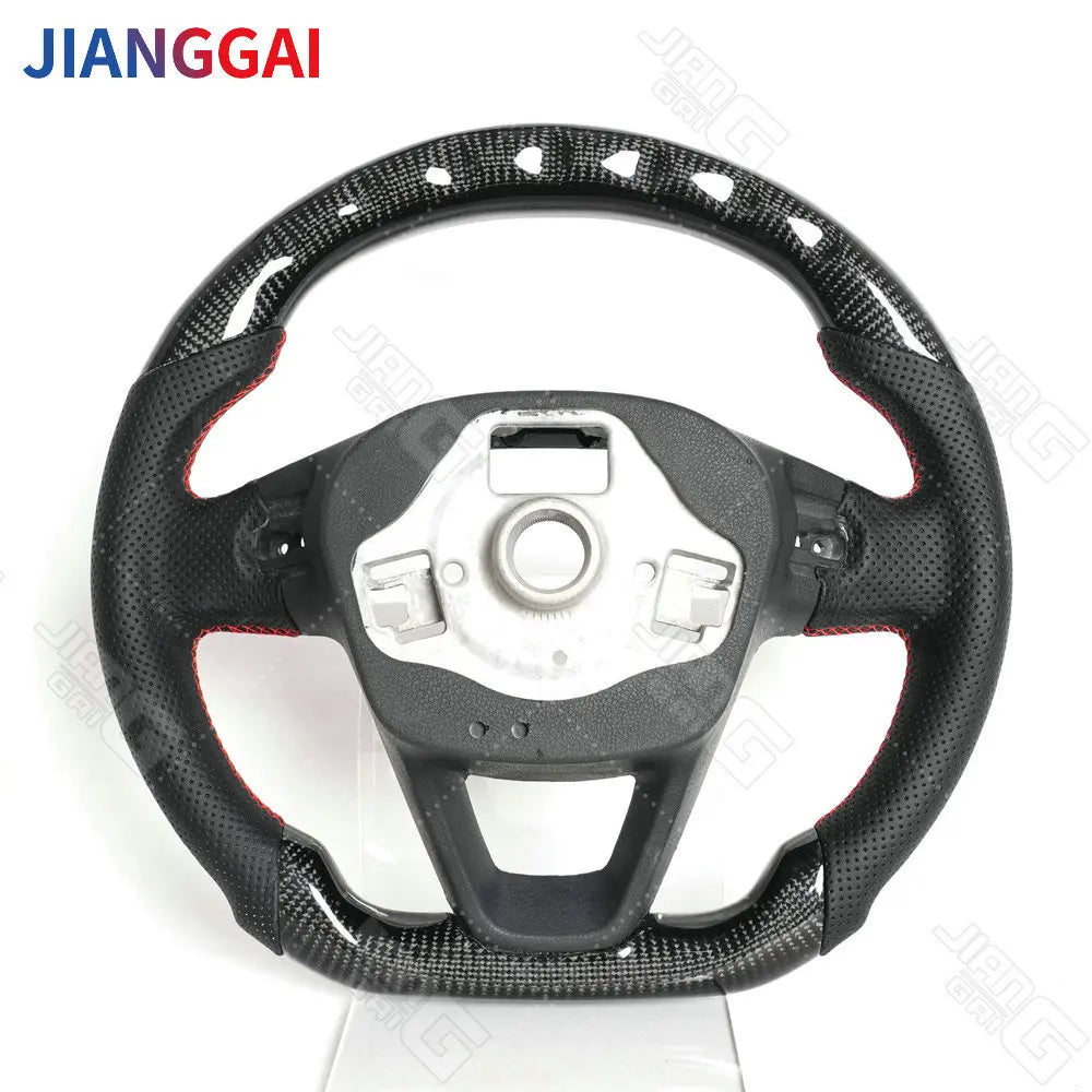 Real Carbon Fiber LED Steering Wheel For Seat Leon Cupra MK2 Ibiza 2013-2019 With Paddle Hole Perforated Leather Steering Wheel