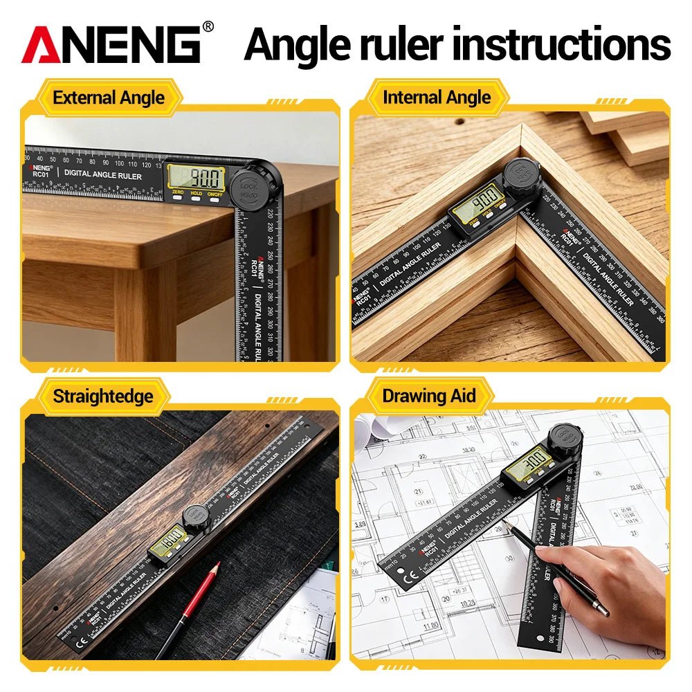 ANENG RC01 Digital Gauge Angle Measurement Tool Goniometer Electronic Protractor Multi Angle Ruler Woodworking Angle Finder