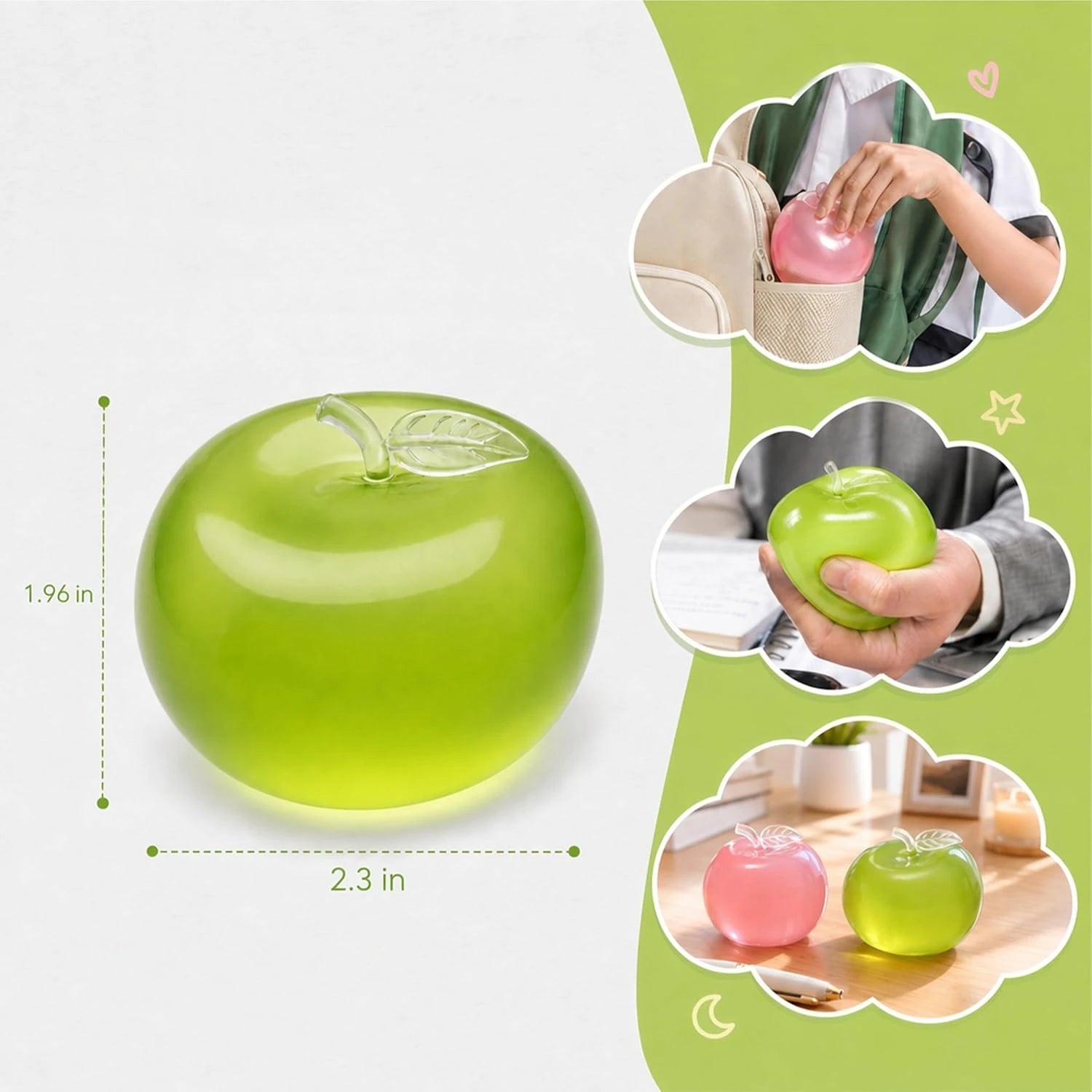 Simulation Apple Squishy Toys, Green Pink Apple Stress Balls Soft Fruit Squishies Squishy Squeeze Balls，For Creative Gift