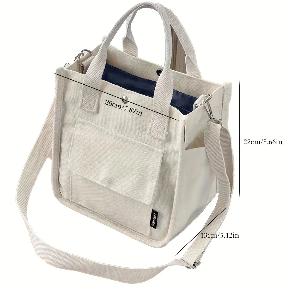 Small Canvas Crossbody Bag with Pockets Cute Women's Shoulder Purse Handbag for Office Work Lunch Bag Eco-Friendly Tote