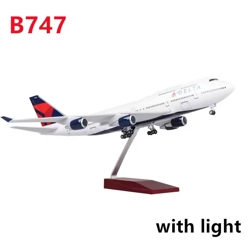 747 Delta Air Lines 47CM 1:150 Scale B747 child toy plane Model Toy Aircraft LED Light Airplane diecast flight machine model Gif