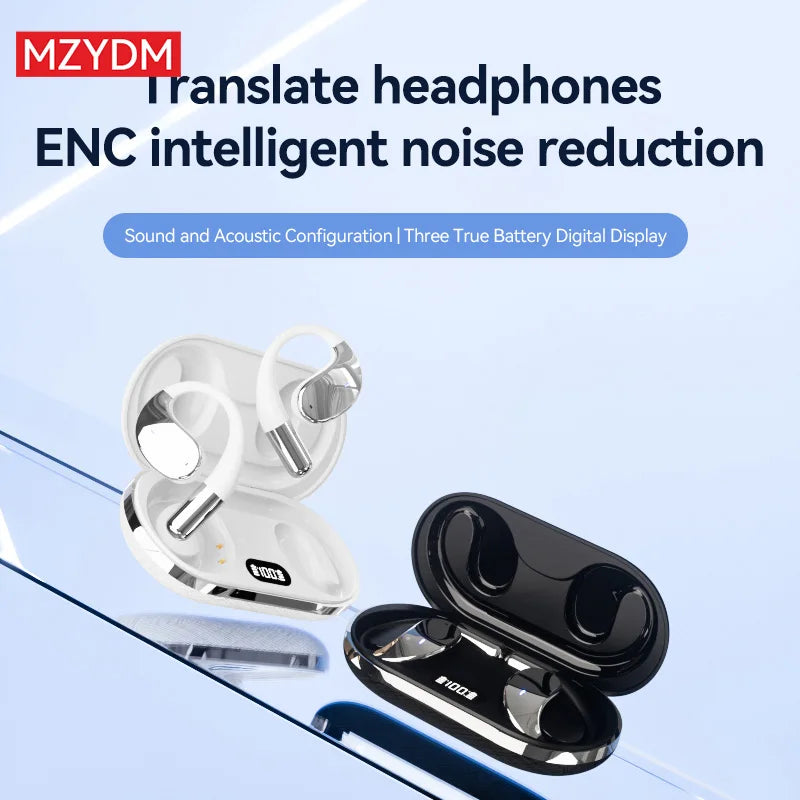 3-in-1 AI Translation Earbuds Q39 Wireless Bluetooth 5.4 Earphones LED Display Noise Canceling Ear Clip Sport Headphones Headset