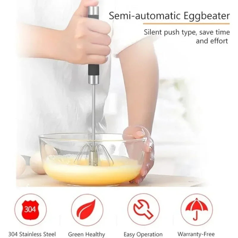 Rubber Semi-automatic Egg Beater Rotatable Stainless Steel Kitchen Mixer Manual Whisk Egg Beater Whipping Manual Milk Cream