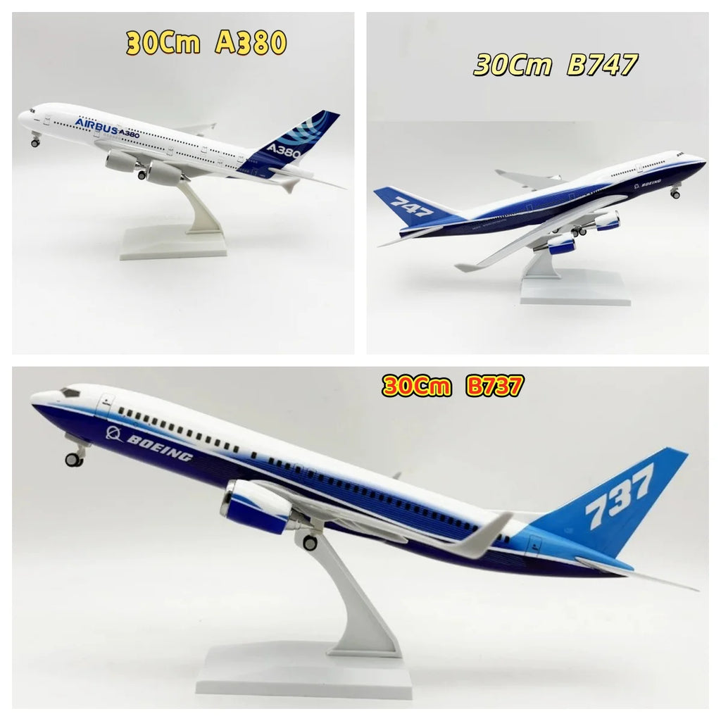 30cm 1/240 Scale A380 B747 B737 Prototype Airways airplane kids toys Model Simulation Aircraft Diecast Resin with Base Display
