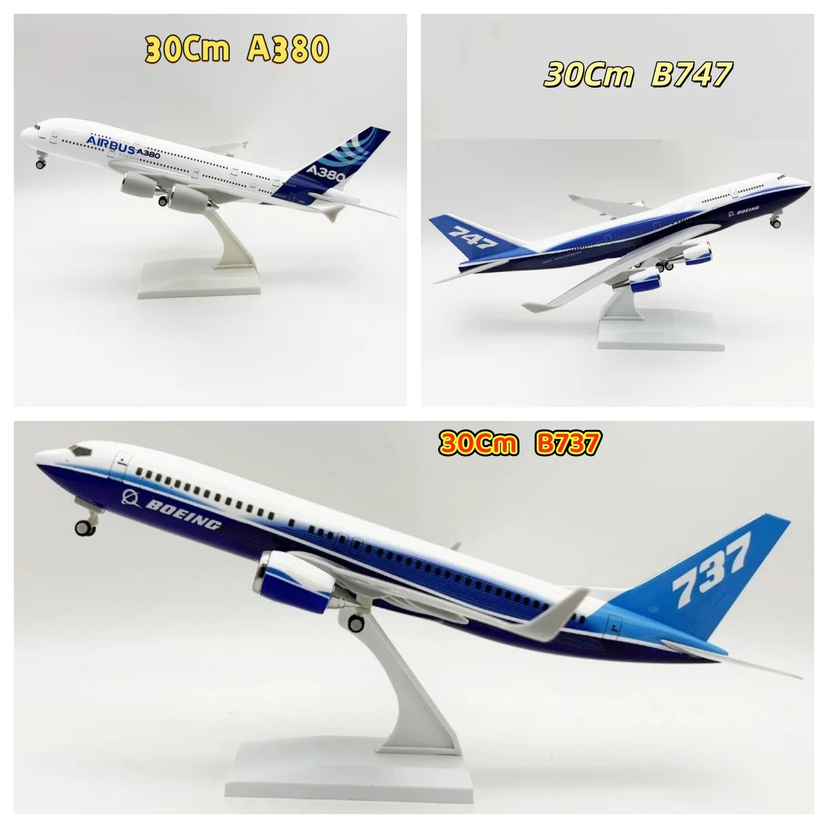 30cm 1/240 Scale A380 B747 B737 Prototype Airways airplane kids toys Model Simulation Aircraft Diecast Resin with Base Display