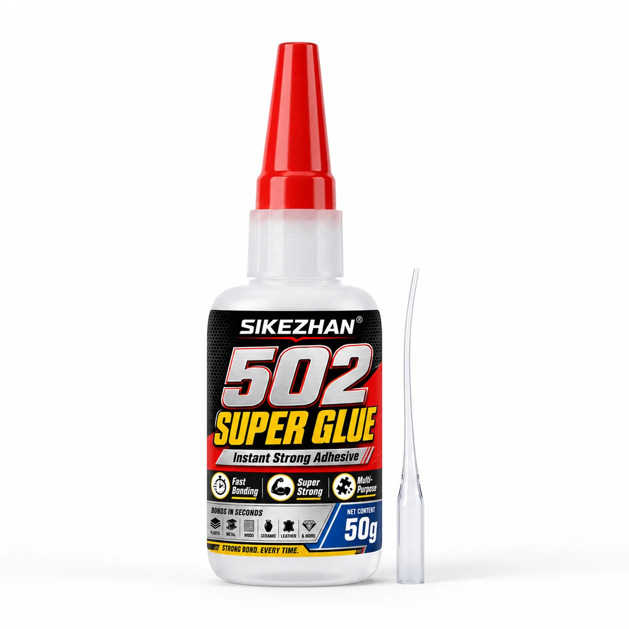SIKEZHAN® 50g 502 Super Glue Cyanoacrylate Adhesive, Instant Quick Dry Strong Bond for Leather Rubber Glass Wood Metal Repairs