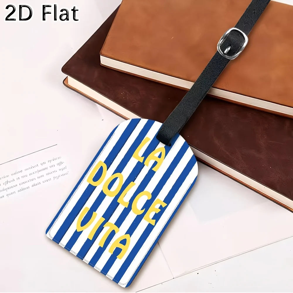 Striped Luggage Tag Blue White Pattern "LA DOLCE VITA" Printed Travel Bag Tag Suitcase Baggage Identifier for Travel Additions