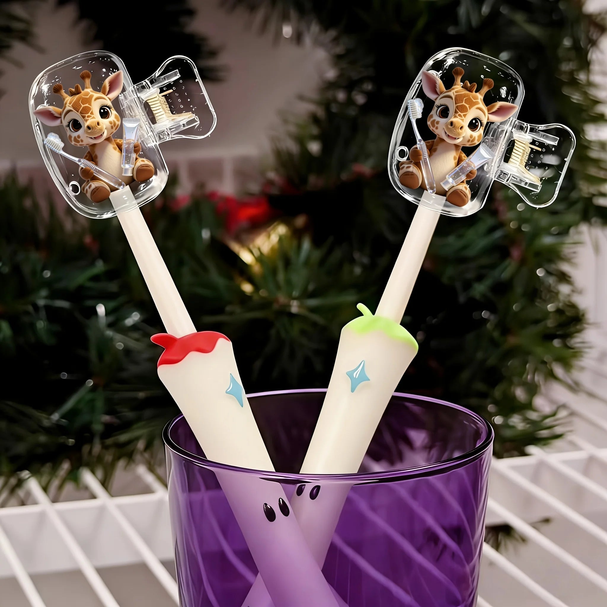 2pcs Adorable Giraffe Portable Toothbrush Head Cove Protector Holder Bathroom Accessory for Home Travel Daily Use Outdoor Trips