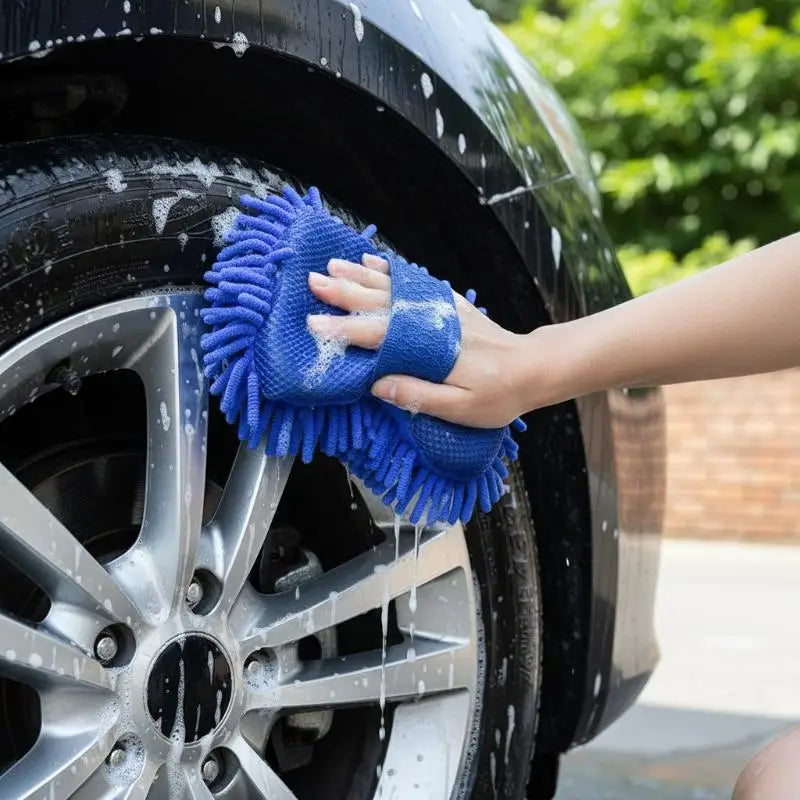 Car Wash Gloves and Towels Microfiber Chenille Soft Absorbent Set for Vehicle Interior Exterior Cleaning Tasks