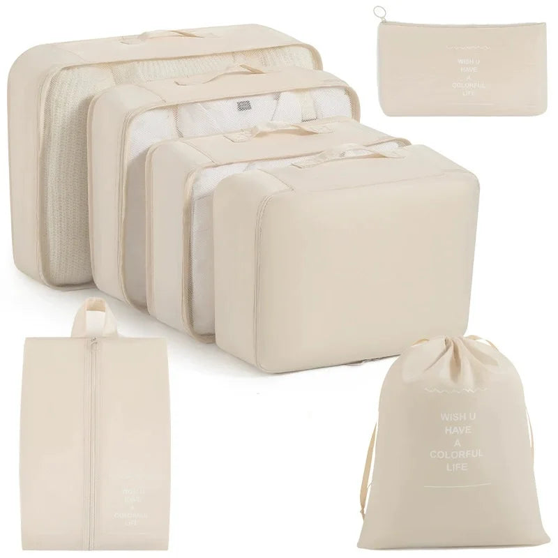 Travel Organizer Set 7/8/9/ Pcs Packing Cubes Suitcase Storage Bags Portable Luggage Tidy Pouch for Clothes & Shoes Folding