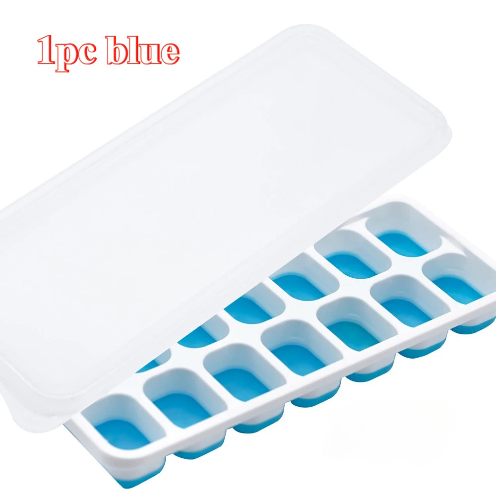 14 Cube Easy Release Ice Cube Tray Mold with Lid Silicone Square Molds Summer Kitchen Bar DIY Iced Cocktail Freeze Tool