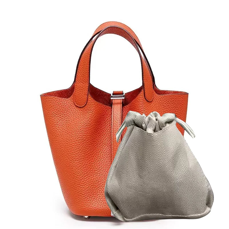 Real Leathe Women Bags Handbags Bucket Bag New Fashion Tote Bag Genuine Leather Luxury Desginer Big Size Large Lady Hand Bags