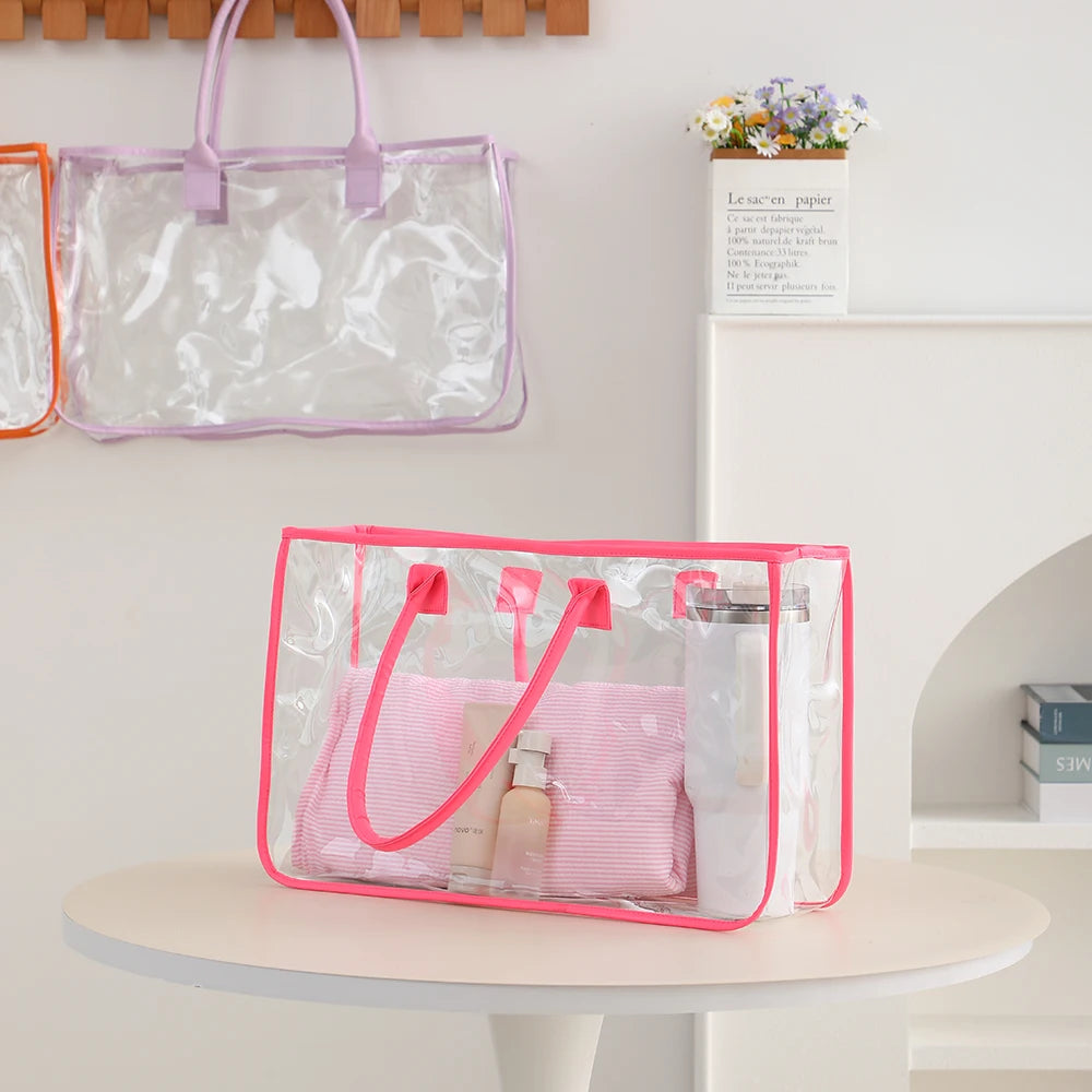 Clear Beach Bag for Women Waterproof PVC Tote Large Capacity See-Through Travel Bag for Pool Gym Essentials Beach Towel Storage